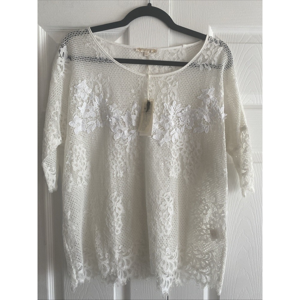 Gold Hawk Bianca Lace Top Womens Size S White Floral Sheer  NWT Romantic